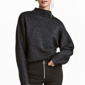 H&M Fine-Knit Mock Neck Sweater Glitter Large Gold